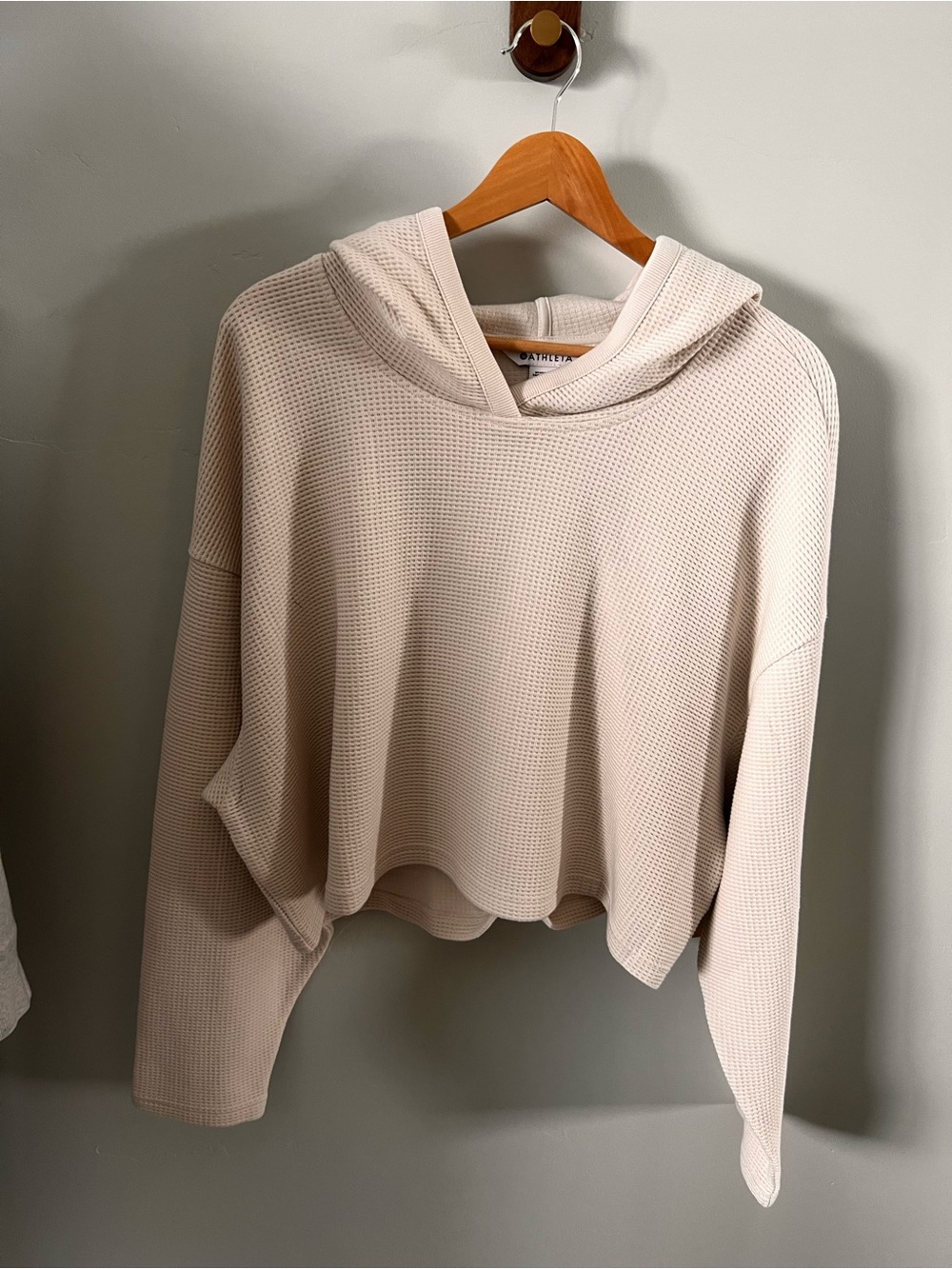 Athleta Cropped Waffle-Knit Hoodie in Light Beige
